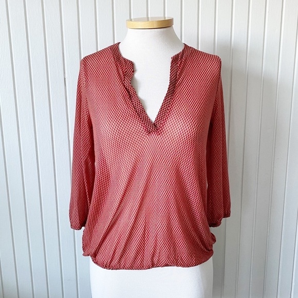 Tops - The Limited Orange Red Pattern Blouse Top 70s Look See-Through 3/4 Sleeve Sz XS